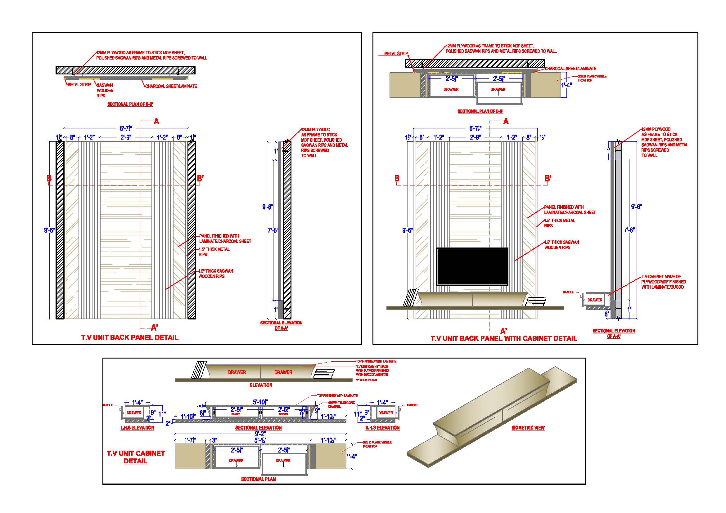 Floating TV Stand and Vertical Wall Paneling AutoCAD Design